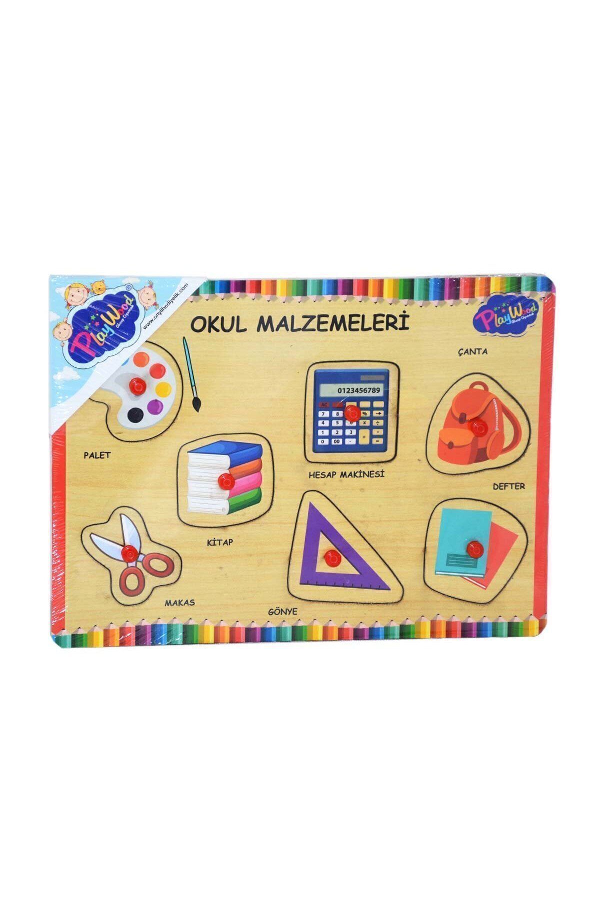 Ahşap Tutmalı Okul Malzemeleri Puzzle