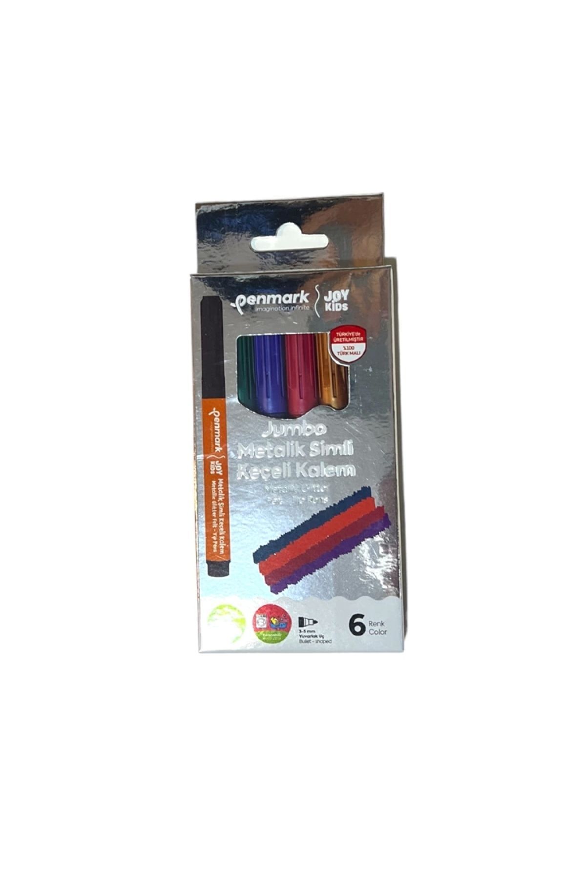 Hs-707-06 Süper Yıkanabilir Simli Jumbo Keçeli Kalem 6lı Set
