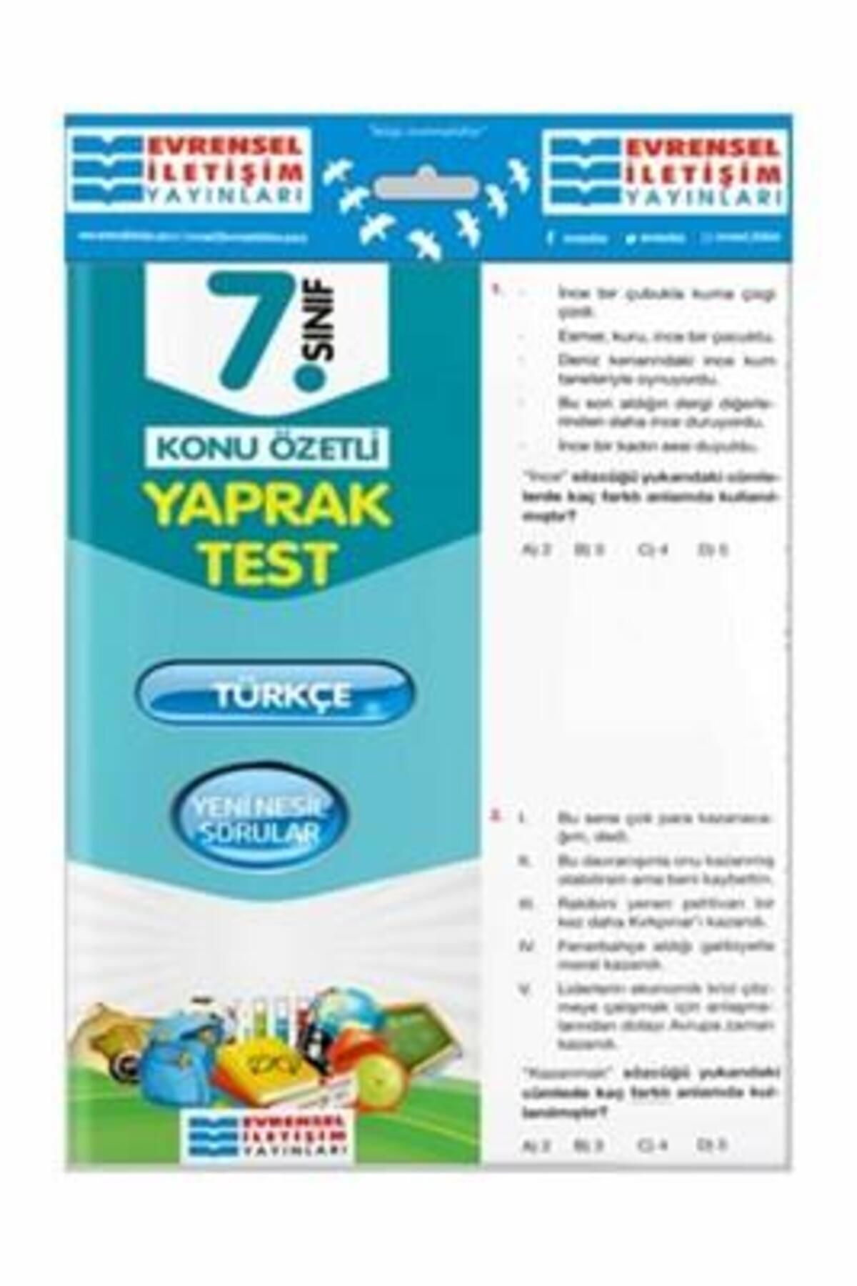 7.sınıf Türkçe Yaprak Test - Evrensel Iletişim Yayınları