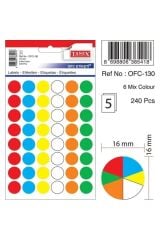 Ofc-130 Mıx Color 16 Mm Ofis Etiketi- ( 5 Paket )