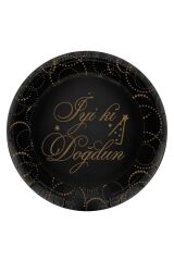 Siyah Elegant Iyi Ki Doğdun Karton Tabak